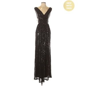 NWT Black sequin elegant plunge evening gown cocktail formal size 4